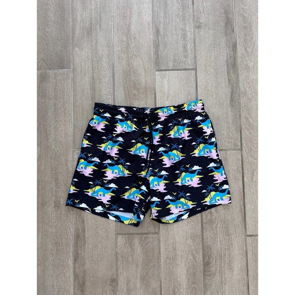 Cabana by Crown & Ivy Men's Dinosaur Swim Trunks Size Large Navy Liner Cut Out